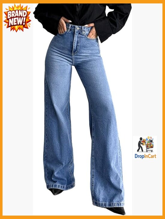 Denim - Stretchy High Waisted Flare Jeans Wide Leg Pants with Pockets